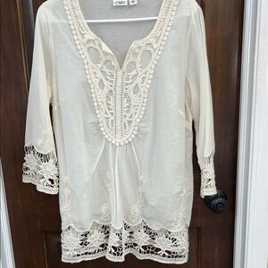 Cato Cream Crochet Trim Swim Coverup